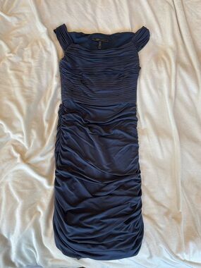 BCBGMaxAzria Navy Ruched Off-Shoulder Bodycon Cocktail Dress